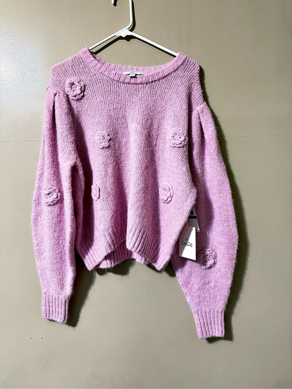 CeCe Sweater Cable Detail in Pink XL NWT